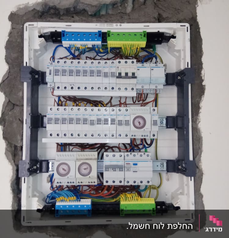 לוח חשמל עם חוטים ומפסקים חשמליים